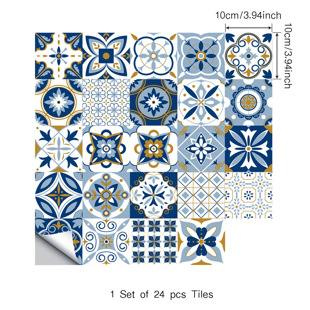 24Pcs Self Adhesive Wall Stickers DIY Tile Bathroom Wallpaper Household Kitchen Stickers Decoration Supplies: 10x10cm  ET113