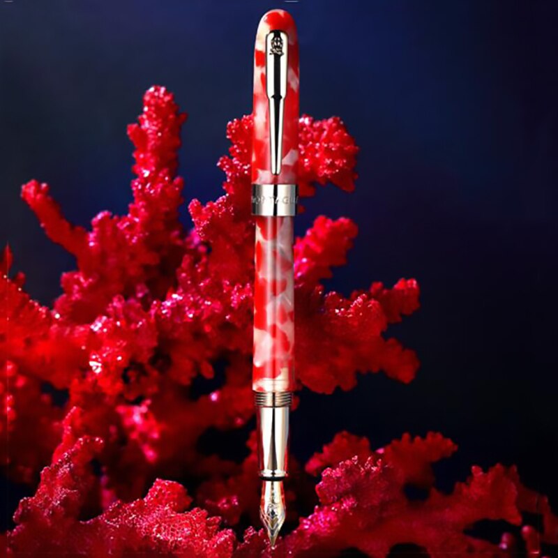 Montagut celluloid mini fyllepenn fargerik lommestørrelse gylden klips iridium finne nib 0.5mm skrivepenn: Rød-koi fisk / naken en penn