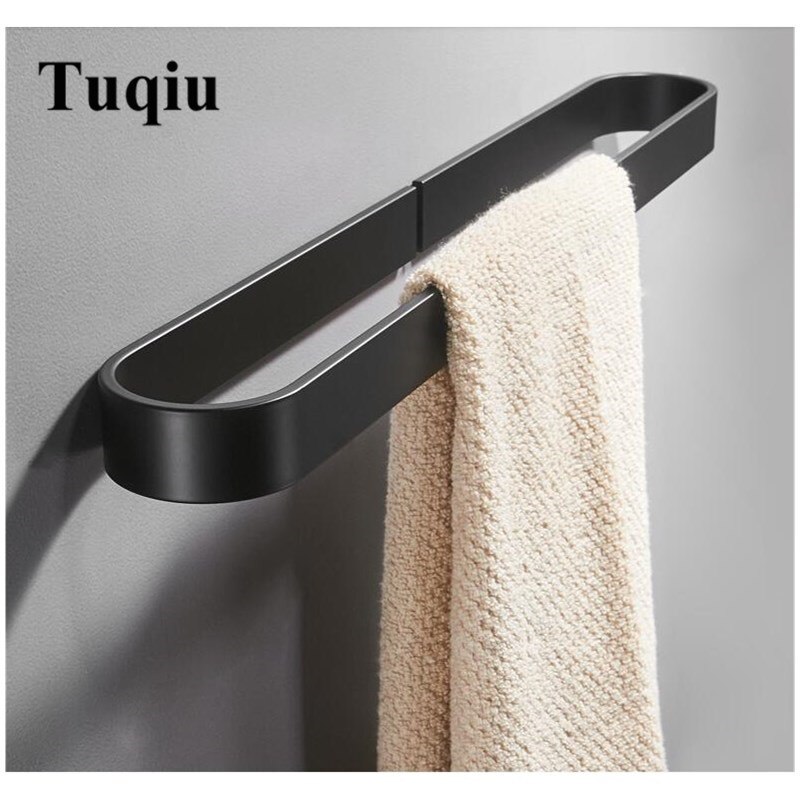 Neglefri solid aluminium sort håndklædestang enkelt håndklædestativ badeværelse mat sort håndklædeholder 30/40/50/60 cm