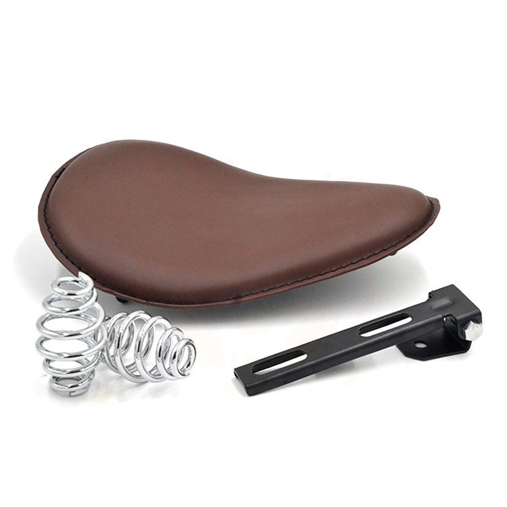 Asiento universal modificado para Harley, asiento individual de cuero con resorte, para motocicleta, Retro: Castaño