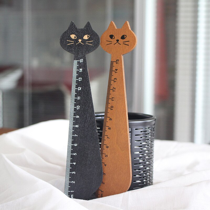 1pcs Student stationery cartoon cat drawing ruler wooden ruler school office stationery ruler 15cm