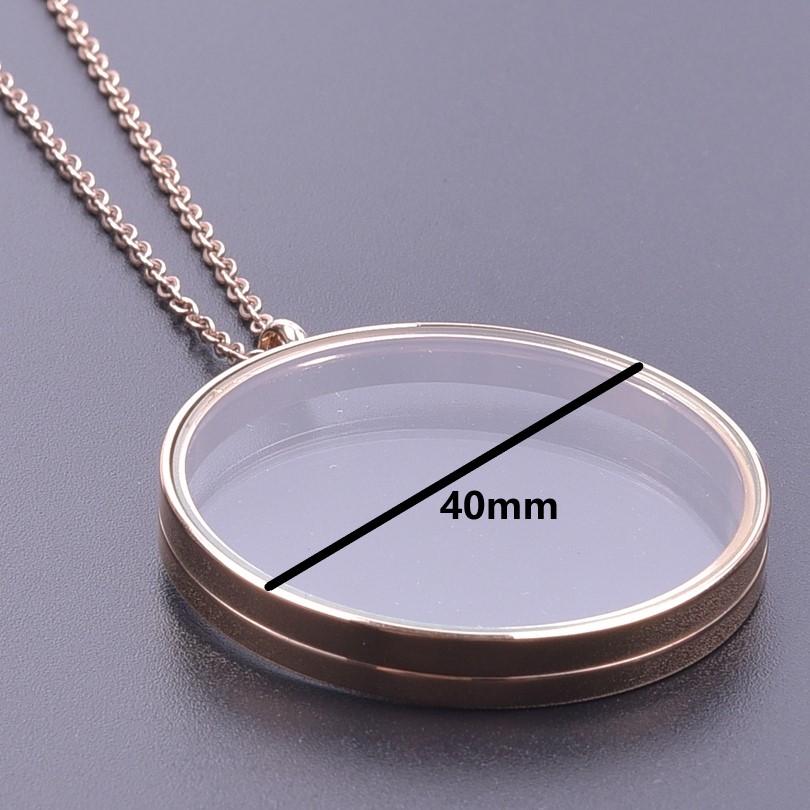 1Pc Stainless Steel Round Reliquary Coin Holder Locket Pendant Women Necklaces Glass Floating Ashes Relicario Collares Jewelry: ROSE GOLD COLOR