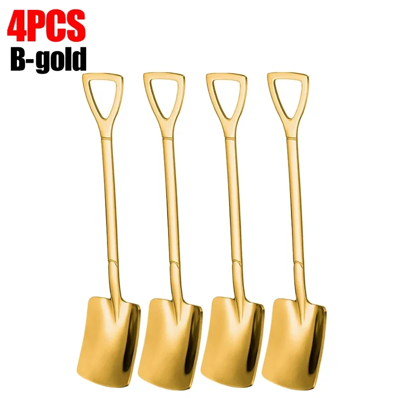 1/8pcs Shovel Spoons Coffee Stirring Spoon Stainless Steel Ice Cream Dessert Watermelon Scoops Kitchen Tableware Set: Chocolate