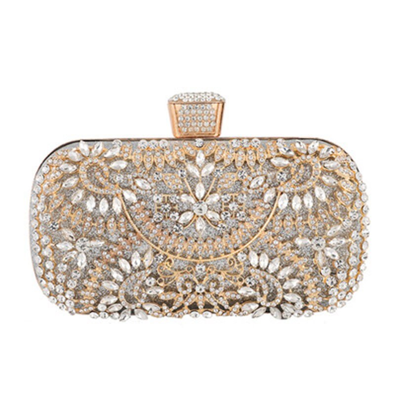 Women Flower Crystal Clutch Durable Handbag For Wedding Party Rhinestone Evening Bag 20x5x13CM: Silver