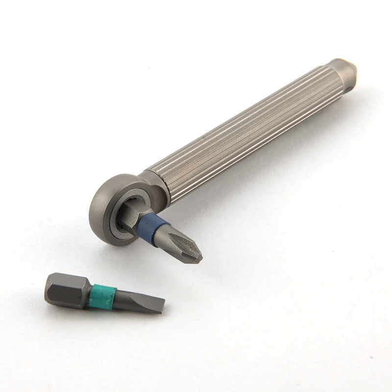 Titanium Alloy Brass Ratchet Wheel Screwdriver With 2PCS S2 Bit EDC Riding Equipment Tungsten Head Broken Window Gadget: black