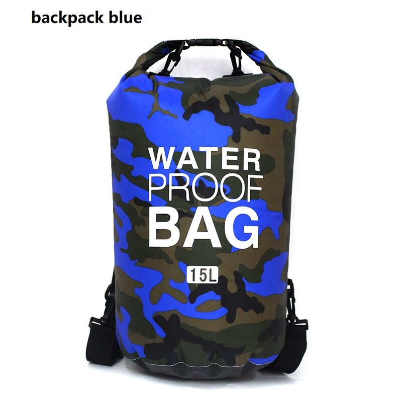 5L 10L 15L 20L 30L PVC Waterproof Swimming Dry Bag Camo Outdoor Foldable Men Women Beach Diving Bag Rafting River Ocean backpack: 15L blue