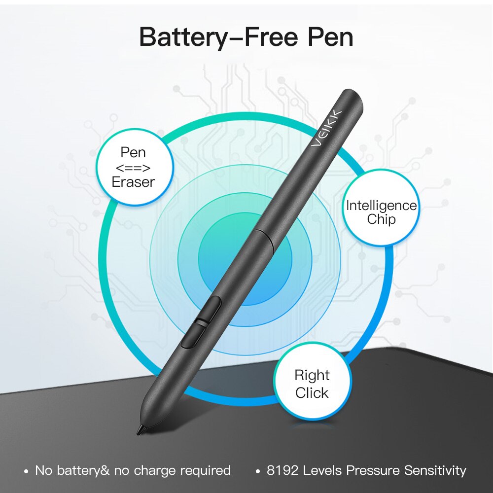 VEIKK S640 tablette de dessin graphique 6X4 pouces tablette 8192 tablette numérique pour MAC OS Windows ordinateur portable pas besoin de stylo de Charge