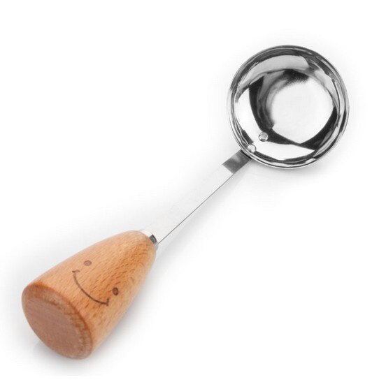 UXCELL-utensilios de cocina de acero inoxidable con mango de cara sonriente, cuchara para sopa, cucharón de madera, KX 226, 1 unidad
