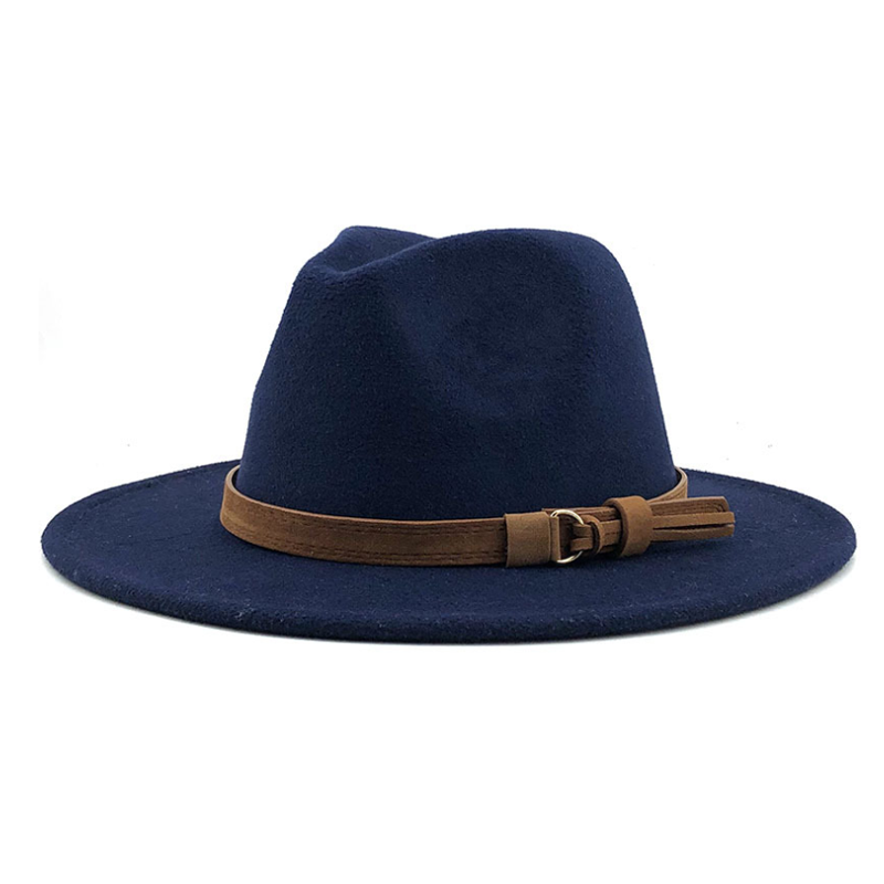 Ullfilt jazz fedora hattar bältesspänne dekor kvinnor unisex bred rand panama party trilby cowboy keps: 4