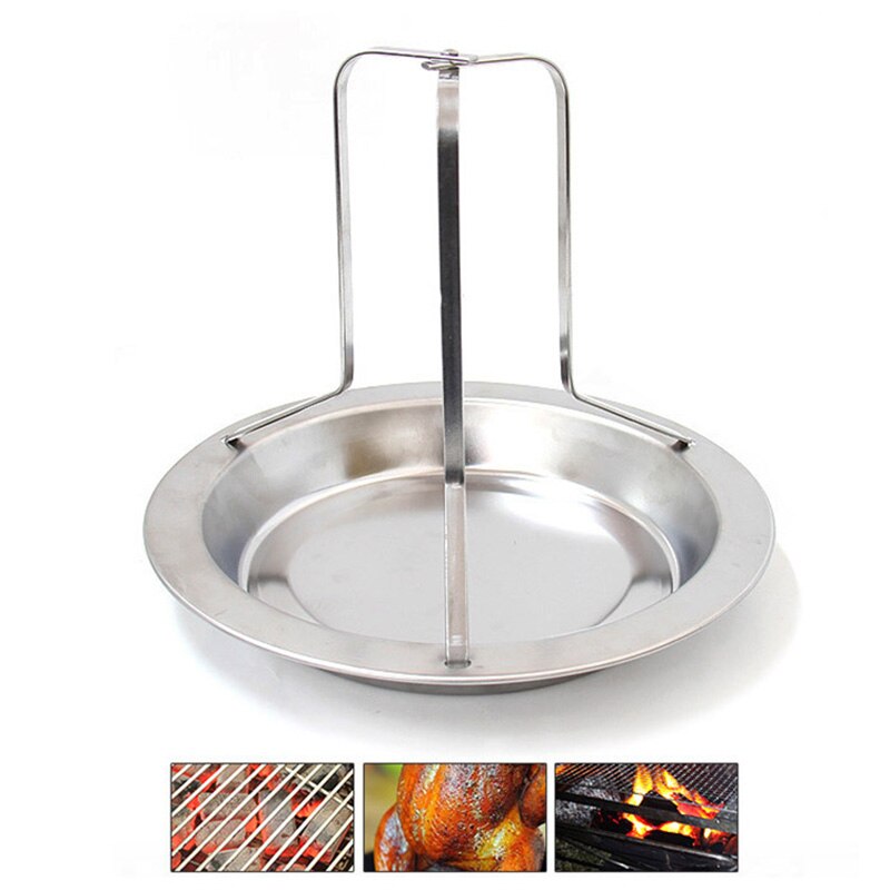 Draagbare Rvs Grillen Houder Rack Kip Koffiebrander Met Schotel Tin Non-stick Bakpan Barbecue Rack BBQ Koken gereedschap