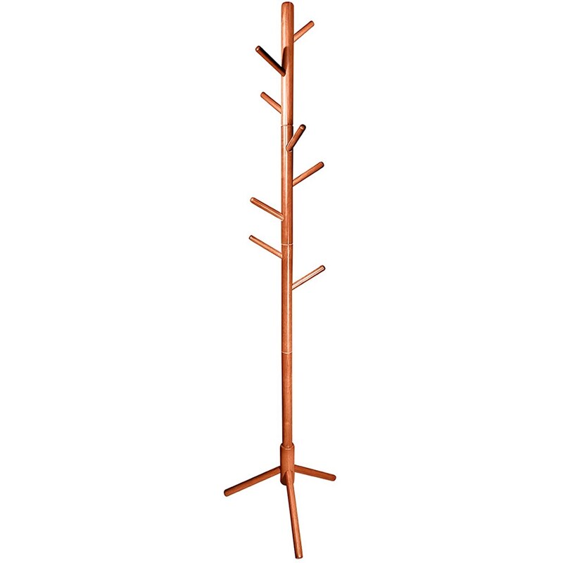 Wooden Coat Rack with Hooks, Free Standing Coat Tree Hanger Stand for Coats, Garment, Hats, in Bedroom: Auburn