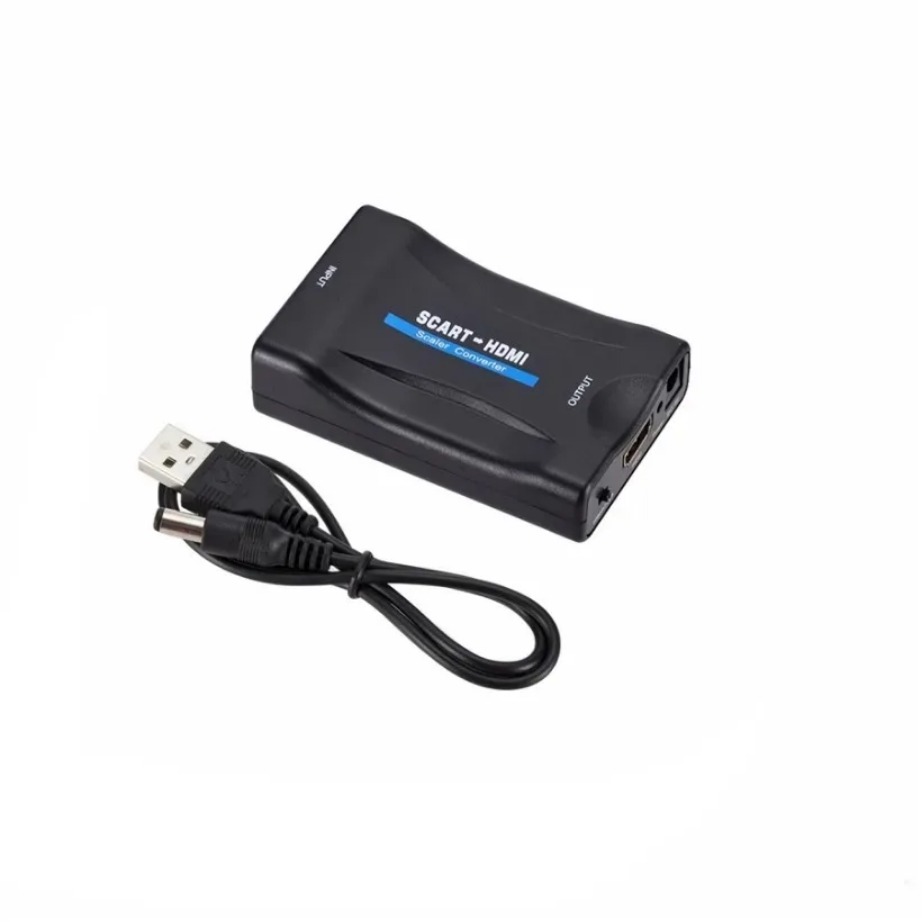 YIGETOHDE 1080P SCART naar HDMI-compatibele Video Audio Upscale Converter Adapter voor HD TV DVD Sky Box STB Plug en Play DC-kabel