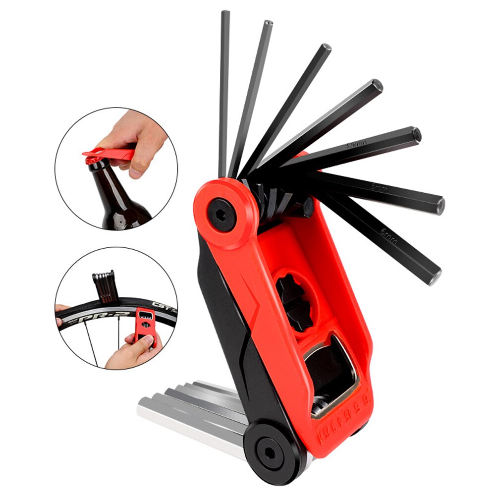 Portable Socket Multifunction Multi Tool Multitool Wrench Fix Mtb Mountain Cycle Repair Spoke Allen Bicycle Bike Hex Motor: Red