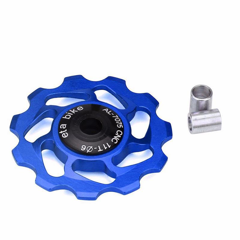 Ciclismo de montaña MTB bicicleta de carretera bicicleta 11T trasero cambio de marchas con poleas rueda de tensión Polea guía cojinete de cerámica de aleación de aluminio: Azul