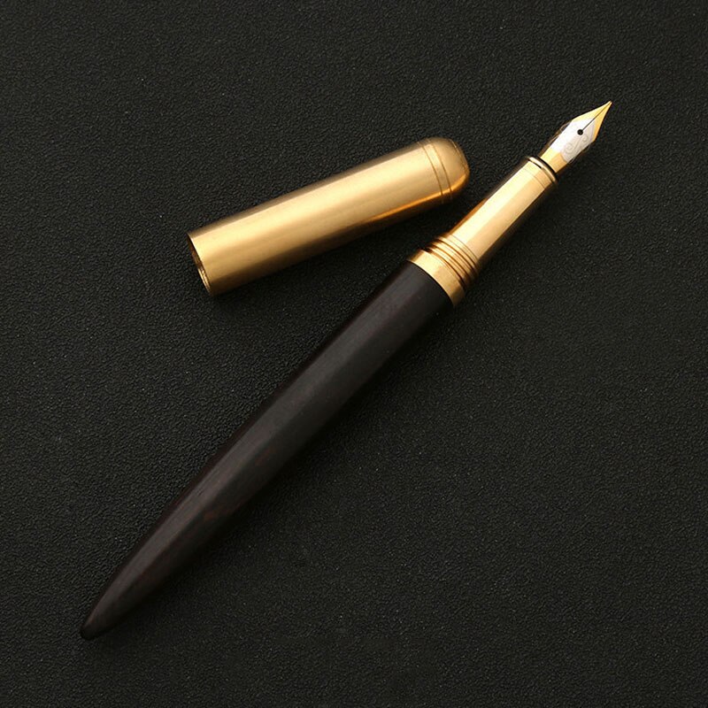 Lyxiga trä reservoarpennor trä metall skola kontor skriva bläck pennor nib 0.7mm brevpapper leveranser: Svart trä