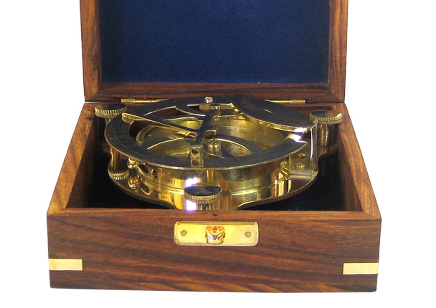 Compas solar 5&quot; con caja de madera, fabricado en latón y bronce, de 13 cms largo, brujula, supervivencia.