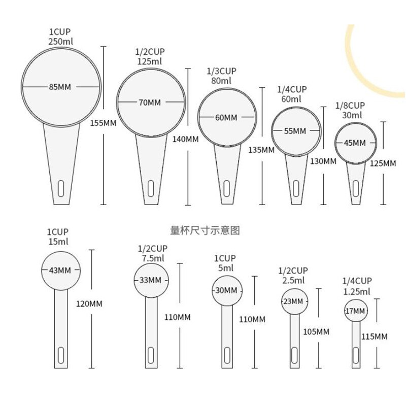 10pcs Black Plastic Measuring Cups Measuring Spoon Cooking Tools Mini Scales Spoons for Baking Coffee Tea Kitchen Gadgets