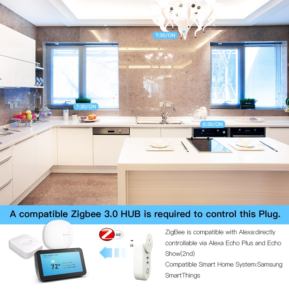 Zigbee 3.0 älykäs pistorasia 2 usb-liitännällä kauko-ääniohjaus toimii smartthings echo plus ja useimmat zigbee hub kanssa
