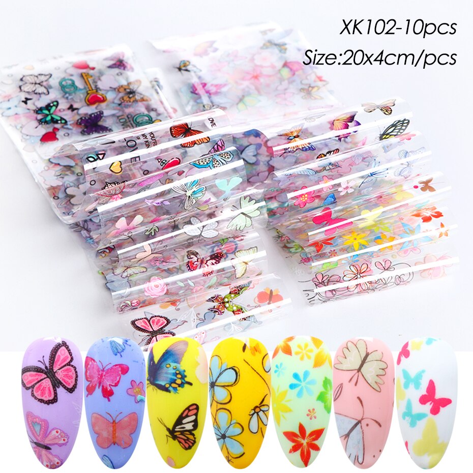 10 pcs Gradient Nail Folie Starry Papier Lente Zomer Bloemen Transfer Decals Nail Art Stickers Zelfklevend Nail Decoraties SA798-C: XK102 Pack