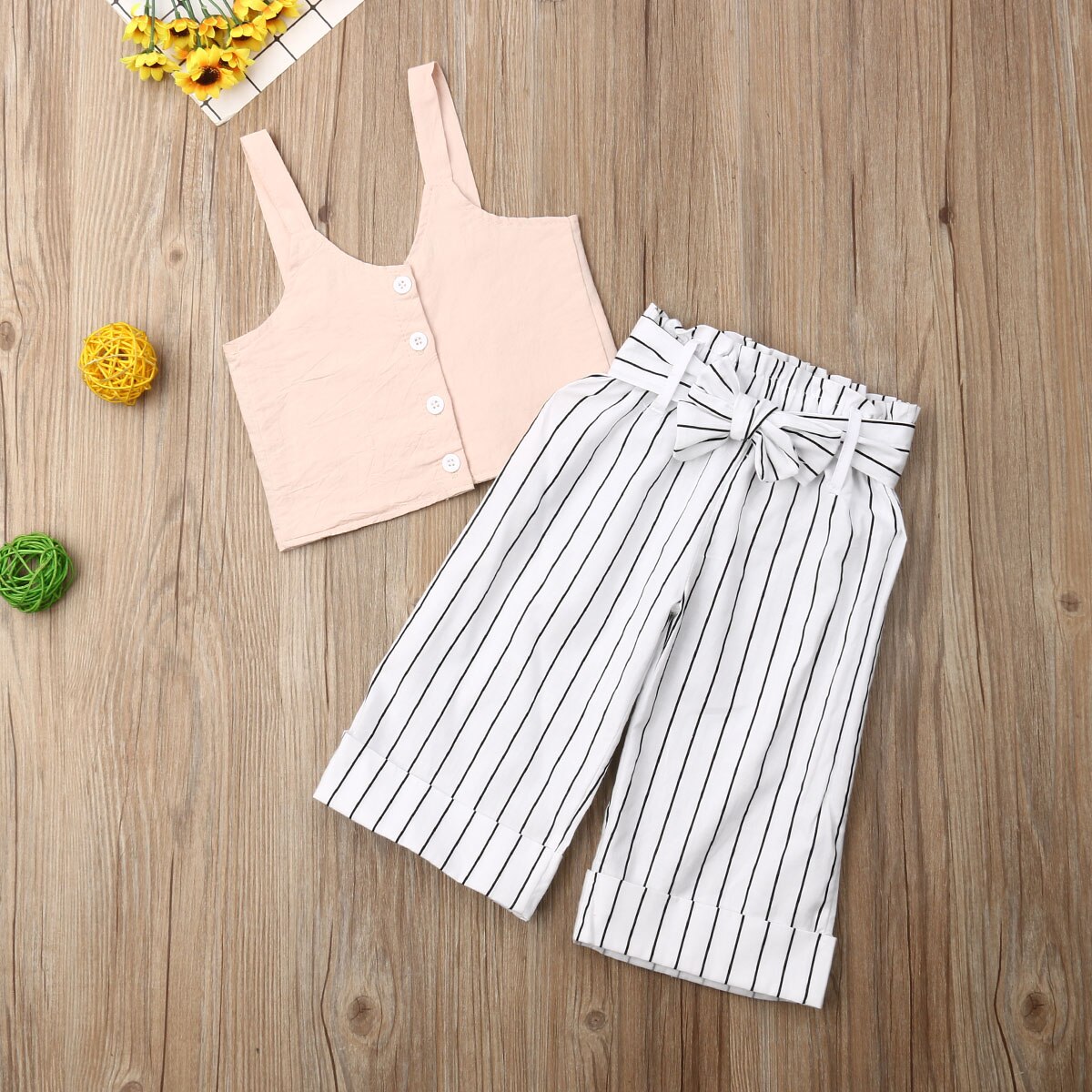 Baby zomerkleding peuter kind babymeisje crop top vest gestreepte wijde broek broek outfit kleding 1-6y