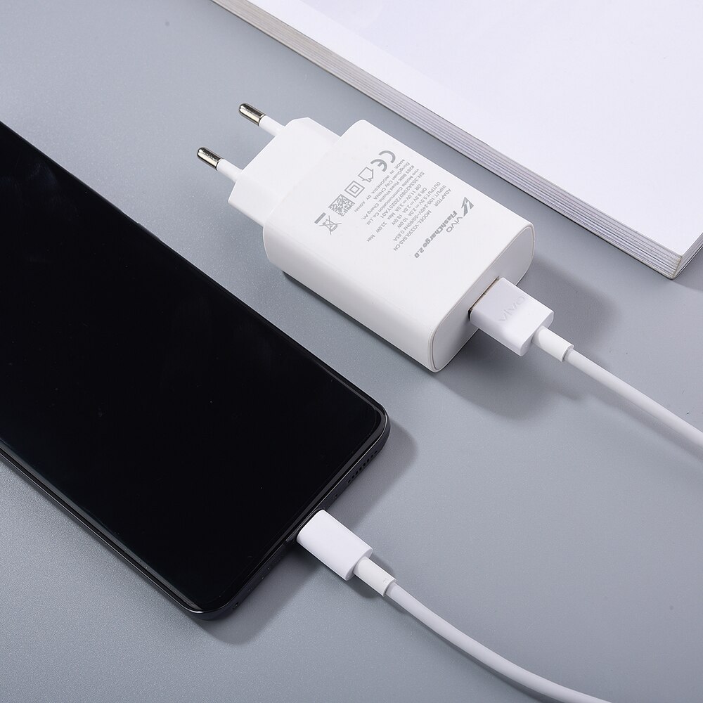 33W Flashcharge 2.0 Fast Charger EU Power Adapter 100cm USB Type C Data Cable For Vivo X60 X50 X30 X27 Pro S9e iQOO Z1x Neo 855