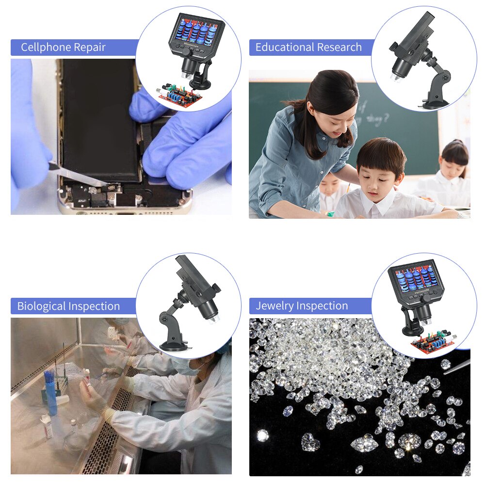 Adjustable 600X Electronic USB Microscope Digital Soldering Video Microscope Camera 4.3 inch LCD Endoscope Magnifying Camera