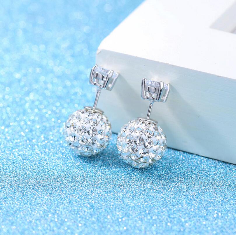 Anenjery Fonkelende Zilveren Kleur Oorbellen Micro Cubic Zirkoon Kralen Bal Oorbellen Voor Vrouwen S-E177