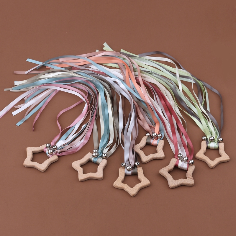 Montessori Houten Regenboog Lint Rammelaar Hand Kite Speelgoed Baby Ontwikkelen Gehoor Erkenning Zintuiglijke Douche