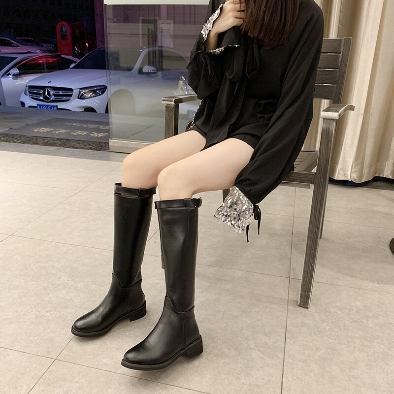 Botas altas finas para Mujer, Botas por encima de la rodilla con piernas de la rodilla y punta redonda, cálidas, de terciopelo, novedad de