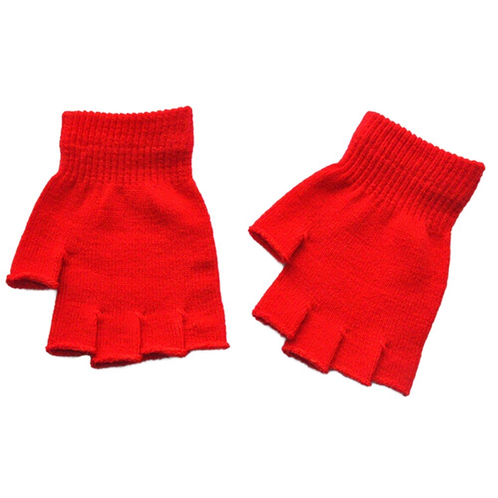 Unisex Winter Glove Mitten Fingerless Knitted Crochet Half-finger Adult Warm Winter Fingerless Glove Guantes Invierno Mujer #W3: Red 