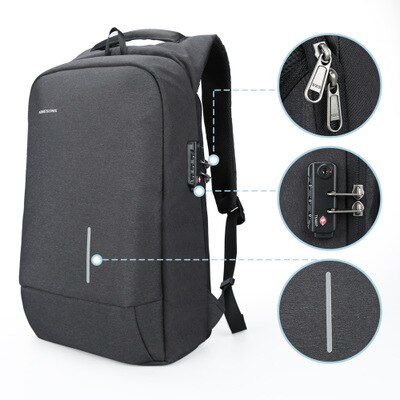 Kingsons Rucksack Männer Rucksack 15,6 zoll Laptop Zurück pack Schulter Tasche Reise Bagpack Schule Tasche Rucksack Knapsack: Black Lock Backpack / 15 Zoll