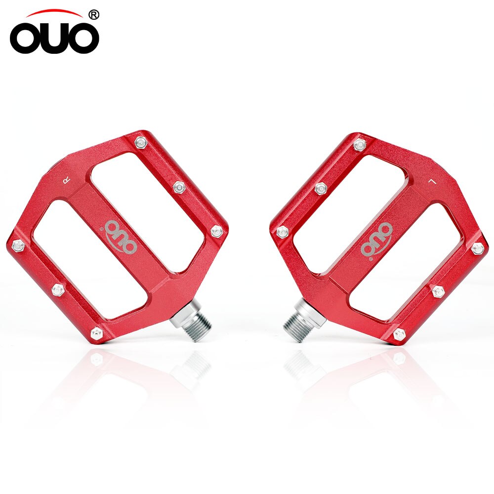OUO-pedales de aluminio Enduro para bicicleta de montaña, accesorios para bici de carretera, Pedal de plataforma, color negro y rojo: mtb pedals red