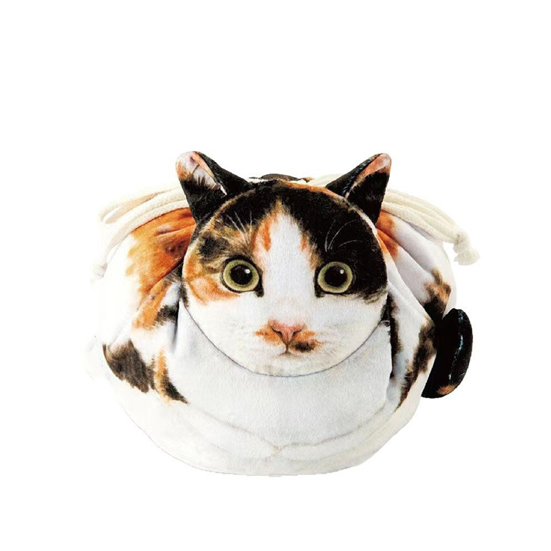 Leuke kat make-up tas trekkoord sluiting 3D kat hoofd platte cosmetische tas cadeau voor vrouwen kattenliefhebbers reisorganisator tas: Black