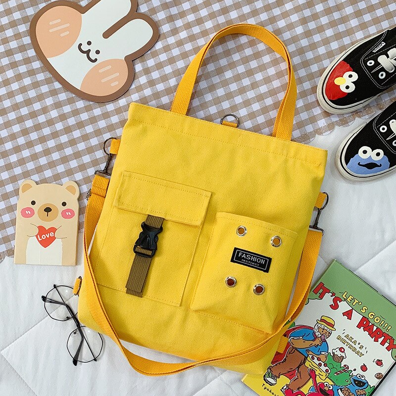 Cute Animal Canvas Bag Backpack Girl Student Single Shoulder Bag Literary Tote Bag: No decoration2