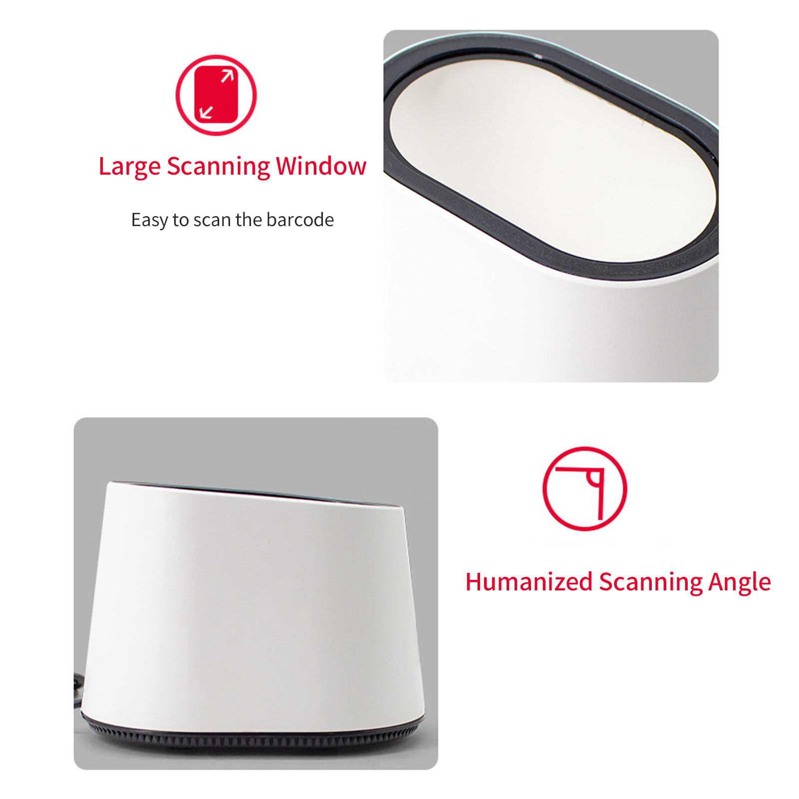 Desktop 1D 2D QR Barcode Scanner Platform USB Wired Bar Code Reader Large Scanning Window Support Auto-Sensing Hands Free