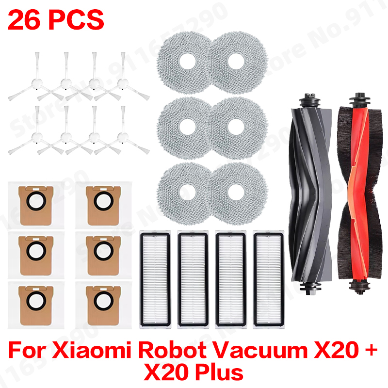 Para xiaomi robô vácuo x20 +/x20 plus saco de pó mop pano acessórios escova lateral principal filtro hepa peças reposição: Cáqui escuro