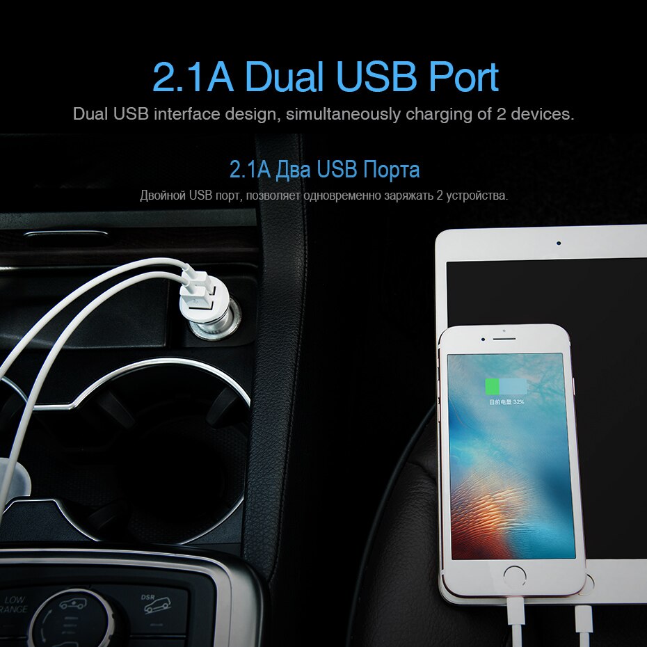 HOCO-cargador USB Dual para coche, adaptador de carga rápida de 5V 2.1A, 2 puertos, luz LED, cargador para iPhone XS MAX 8 7 plus, Samsung S9 S8