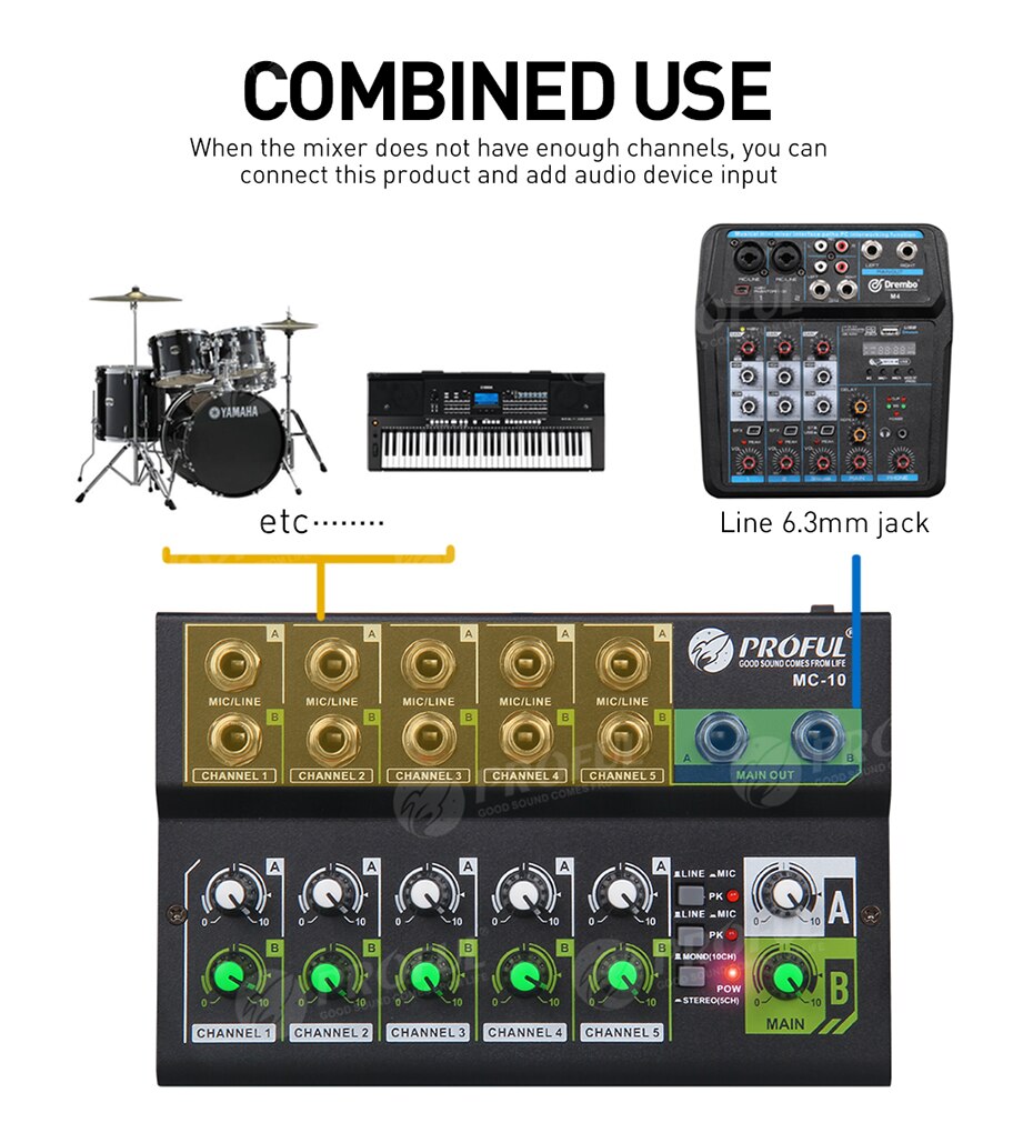 MC-10 8-channel Portable Mini DJ Controller, Can Switch Between Stereo And Mono Audio Expander, Suitable For Multi-Device Stage