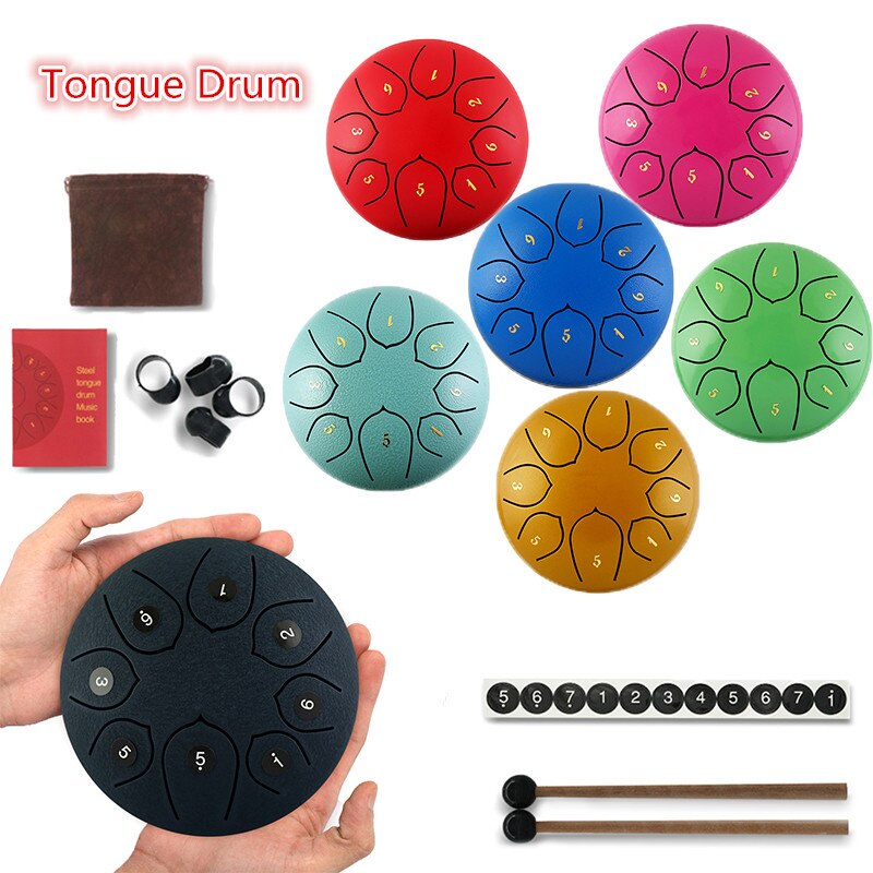 Tongue Drum 6 Inch Steel Tongue Drum Set 8 Tune Hand Pan Drum Pad Tank Sticks Carrying Bag Percussion Instruments Accessories