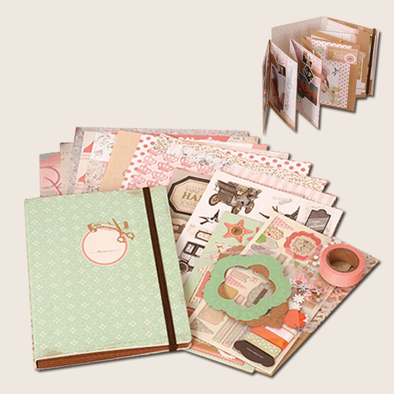 Eno Greeting Paper Photo Album Scrapbook Kit For Girls/Women/Family/Lover,Folding Scrapbook Album