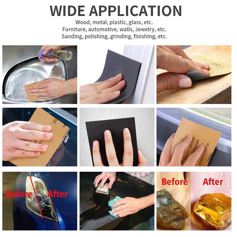 102 Pcs Grit Sand Paper 80-3000 Wet Dry Abrasive Sanding Sheets for Automotive Car Wood Metal Glass