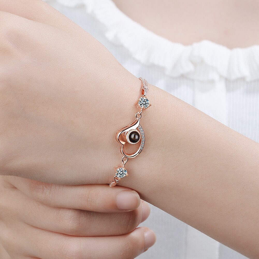 Anenjery zilveren zirkoon projectie hartvormige armbanden voor dames s -b242
