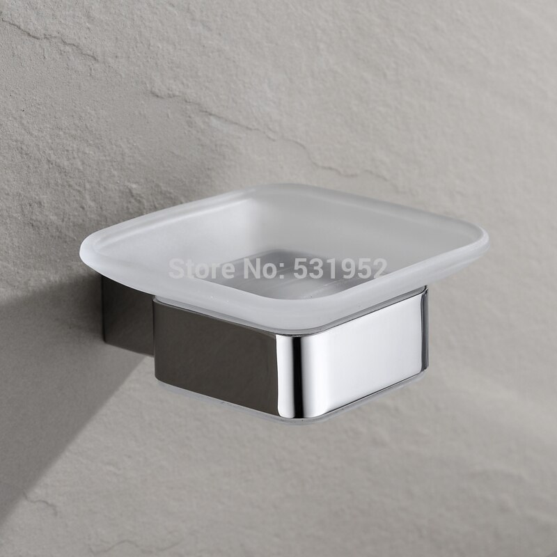 Firkantet rustfrit stål holder med frostet glas skål vægmonteret sæbeskål polering sæbeholder badeværelse tilbehør