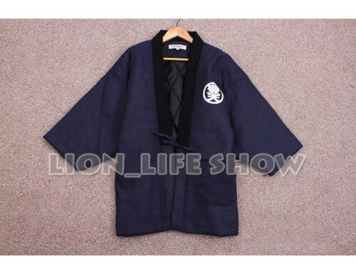 Japanese Men Women Hanten Winter Warm Wadded Cotton Kimono Haori Coat Outterwear: Navy blue