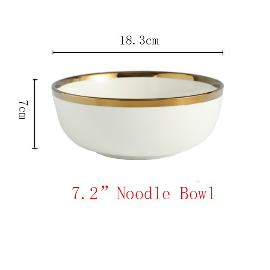 Ceramic Gold Plated Edge Plate Tableware Set White Porcelain Dinner Plate Household Kitchen Rice Bowl Salad Dish Steak Tray: D
