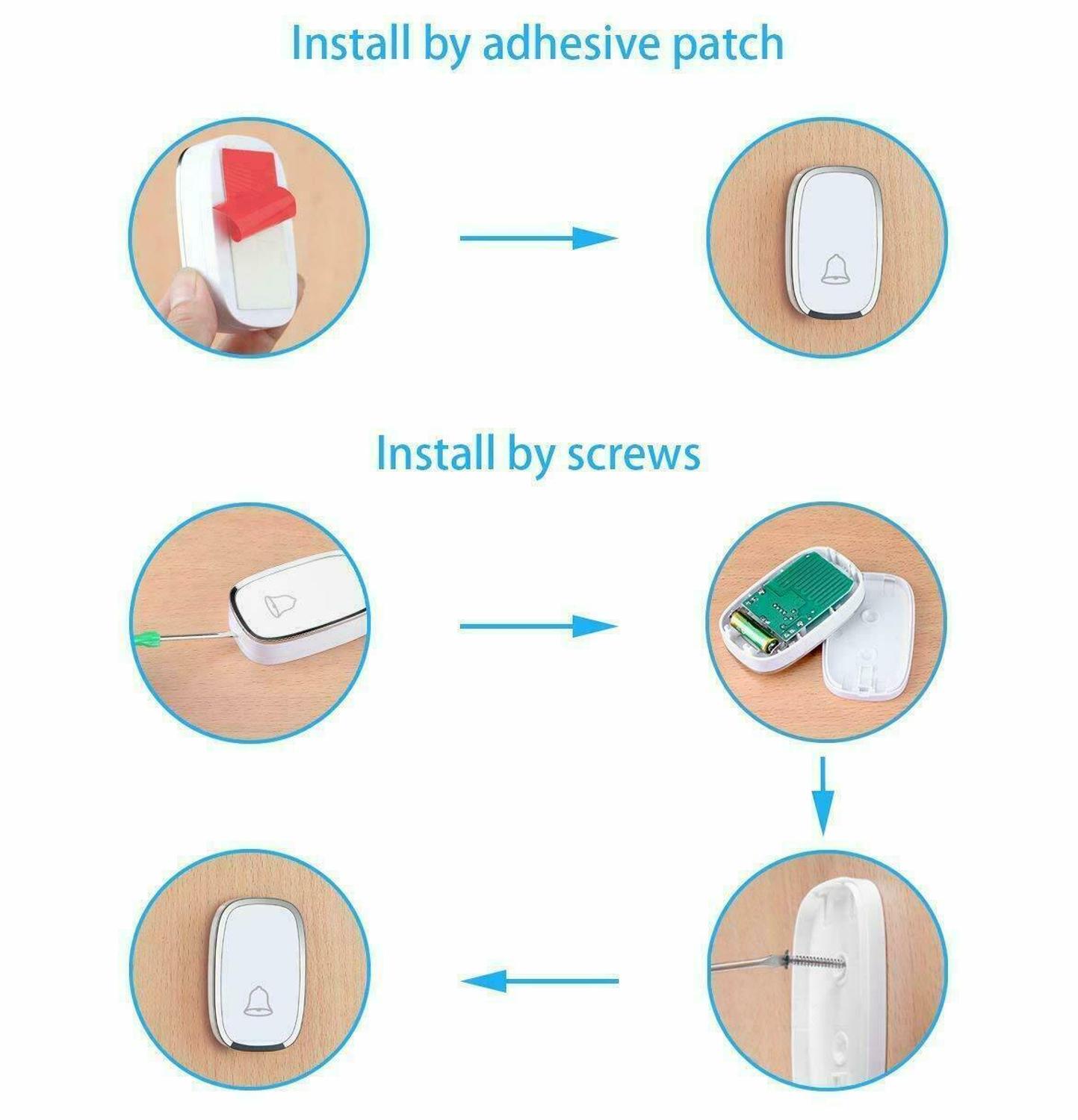 Wireless Door Bell Home Doorbell Plug In Cordless Loud Chime LED 36 Tunes Waterproof Cordless Ring Dong