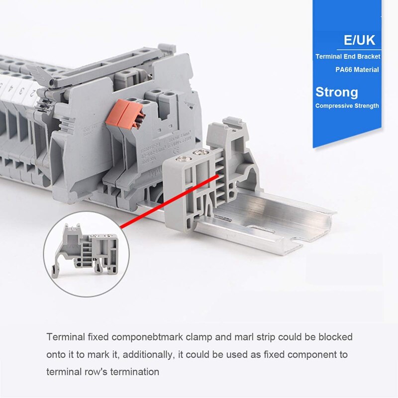 Din Rail Terminal Blocks Kit Uk-2.5N 12 Awg Terminal Blocks Ground Blocks Fixed Bridge Jumpers E/Uk End Brackets Uk-2.5Bg End Co