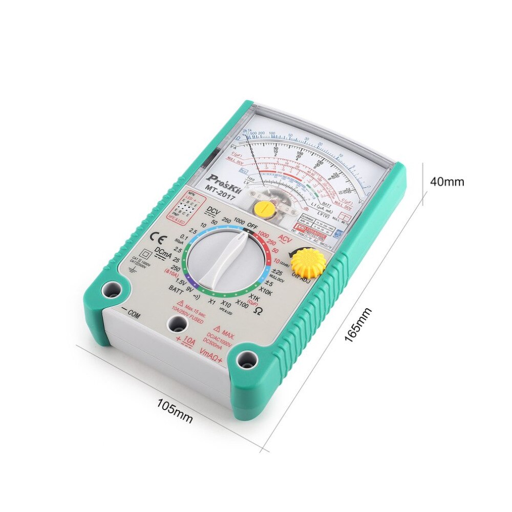 Pros'Kit MT MT Analog Multimeter Safety Standard Ohm Test Meter DC AC Voltage Current Resistance Multimeter
