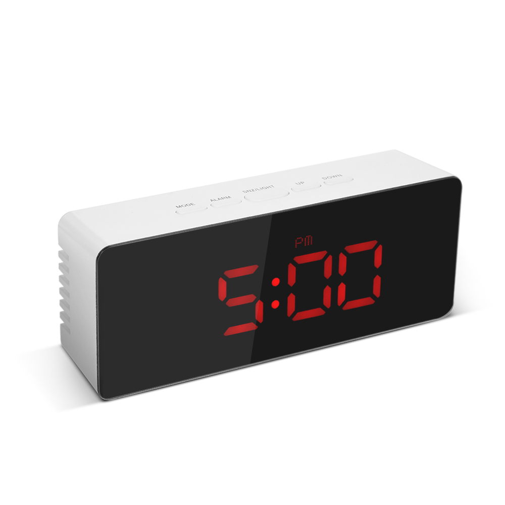 LED Mirror Alarm Clock Digital Table Clock Electronic Desktop Clock Wake Up Light Time Temperature Display Clocks with Snooze: Red