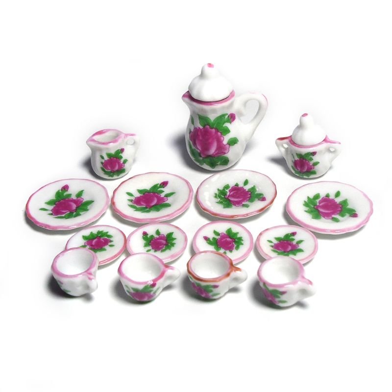1:12 Bilancia Casa di Bambola Da Tavola Mobili In Miniatura Viola Del Fiore Della Cina Bambole di Porcellana da Tè In Ceramica Set 24BE